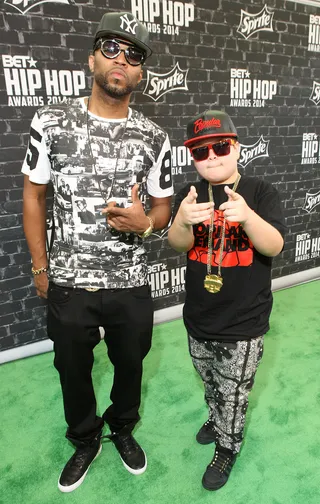 Drumma Boy and DJ BabyChino - &nbsp;Rapper Drumma Boy (L) and DJ BabyChino tag team in all black, white, grey and red everything.  (Photo: Bennett Raglin/BET/Getty Images for BET)&nbsp;