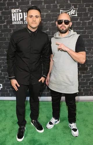 Dre Films and John J Tag Team  - Director Dre Films (L) and John J keep it casual at&nbsp;the BET Hip Hop Awards 2014.   (Photo: Bennett Raglin/BET/Getty Images for BET)&nbsp;