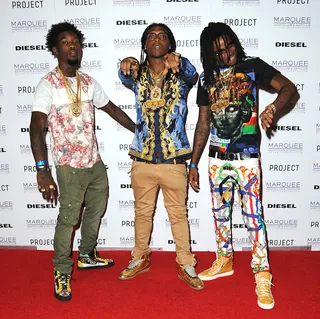 PROJECT Party Hosted by Diesel - Sponsored performances already? Migos killed it at Marquee in Las Vegas, performing in front of the likes of major stars like Scott Disick, who was said to be rocking to their tracks from a VIP table on the dance floor. Not to mention, the party was hosted by Diesel, which is major for a newbie hip hop group.   (Photo: Mindy Small/FilmMagic)