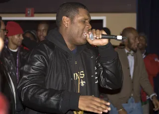 Mind Body Soul - Jay Elect graced the stage with Mos Def and Talib Kweli on Jan. 20, 2010, at the Knitting Factory in Brooklyn. The packed house came out to support A Tribe Called Quest's Phife Dawg and raise money for diabetes. The New Orleans MC had the audience and the packed stage in a frenzy as he mesmerized the crowd with his performance of "Exhibit A."&nbsp;(Photo:&nbsp;Brittany Somerset/Corbis)