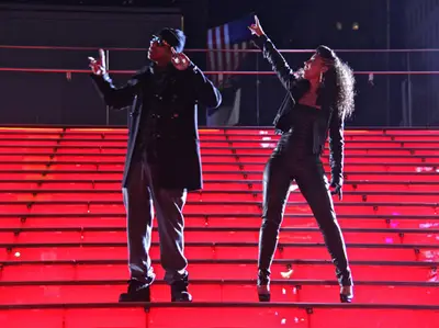 Jay Z and Alicia Keys perform Empire State of Mind before the start of  the New York Yankees versus the Philadelphia Phillies game two of the World  Series at Yankee Stadium on