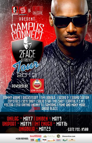 Mini Tour - May 2013 - With his popularity growing, 2Face embarked on a short, college tour throughout Nigeria.&nbsp;(Photo: Hypertek Entertainment)