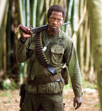 Robert Downey, Jr. in Tropic Thunder - Once considered acceptable stage make-up, blackface went the way of the N-word in terms of igniting controversy. Our list of actors who have ruffled feathers by appearing in blackface starts with Robert Downey, Jr.  In the spoof comedy Tropic Thunder, the A-lister played a dramatic actor so dedicated to his craft, that he donned dark makeup and a wooly wig to play a Black soldier in Vietnam. Though the film was a comedy, it definitely rubbed some folks the wrong way.  (Photo: DreamWorks)