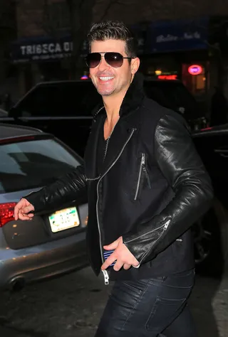 New York State of Mind - Robin Thicke seems to be in good spirits while out and about in Manhattan. He went to the fourth annual Rémy Martin Ringleader event at La Cenita Restaurant following his concert at Madison Square Garden.  (Photo: PacificCoastNews)