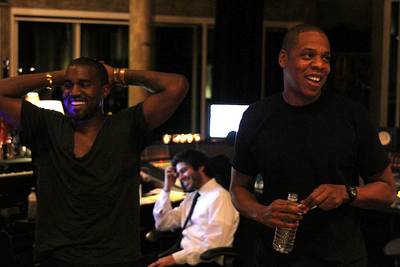 Roc Boys - Jay-Z and Kanye West share a laugh. (Photo: Courtesy of Life + Times)