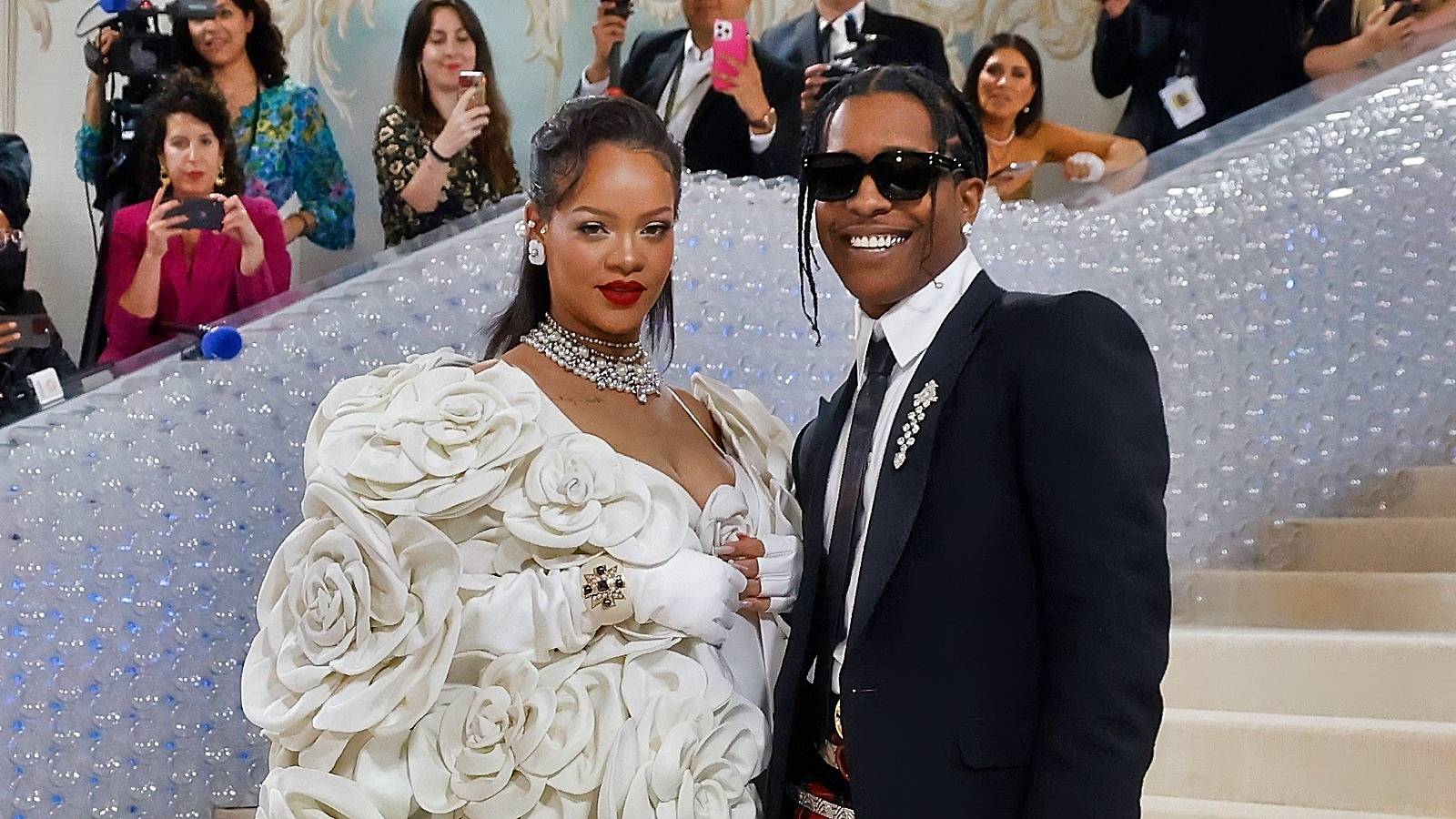 Rihanna and A$AP Rocky attend the 2023 Costume Institute Benefit celebrating "Karl Lagerfeld: A Line of Beauty" at Metropolitan Museum of Art on May 01, 2023 in New York City. 
