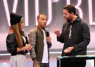Think About It - Keshia Chanté watches on as Bow Wow prepares himself for what David Blaine is about to do to his mind.&nbsp; (Photo: Bennett Raglin/BET/Getty Images for BET)