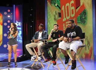 The Judges are Ready - Rocsi Diaz introduces Freestyle Friday judges Sound Mob and DJ Jamal Smallz at 106 &amp; Park, July 27, 2012. (Photo: John Ricard / BET)