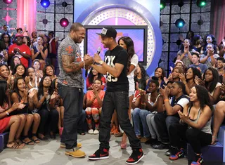 Live - Busta Rhymes with Terrence J and Rocsi Diaz at 106 &amp; Park, July 25, 2012. (Photo: John Ricard / BET)