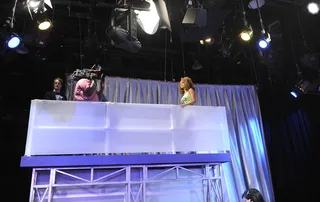 I See You - Starshell prepares to tape a segment in the Crow's Nest, high above the audience at 106 &amp; Park, July 24, 2012. (Photo: John Ricard / BET)