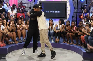 Hugs - Ace Hood and Terrence J at 106 &amp; Park, July 23, 2012. (Photo: John Ricard / BET)