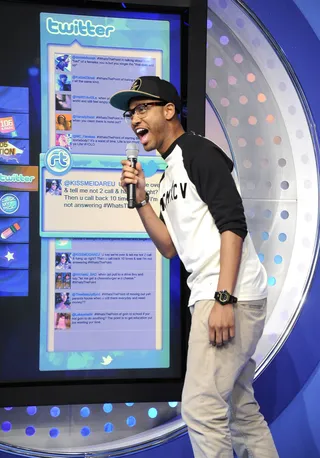 Ahhhhh! - Terrence J goes over the Twitter topic of the day, #WhatsThePoint with audience members at 106 &amp; Park, July 23, 2012. (Photo: John Ricard / BET)