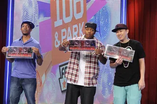 Who Won - Freestyle Friday judges Datwon Thomas, Cassidy and Jin decide in favor of challenger Buddy Lo at 106 &amp; Park, July 20, 2012. (Photo: John Ricard / BET)