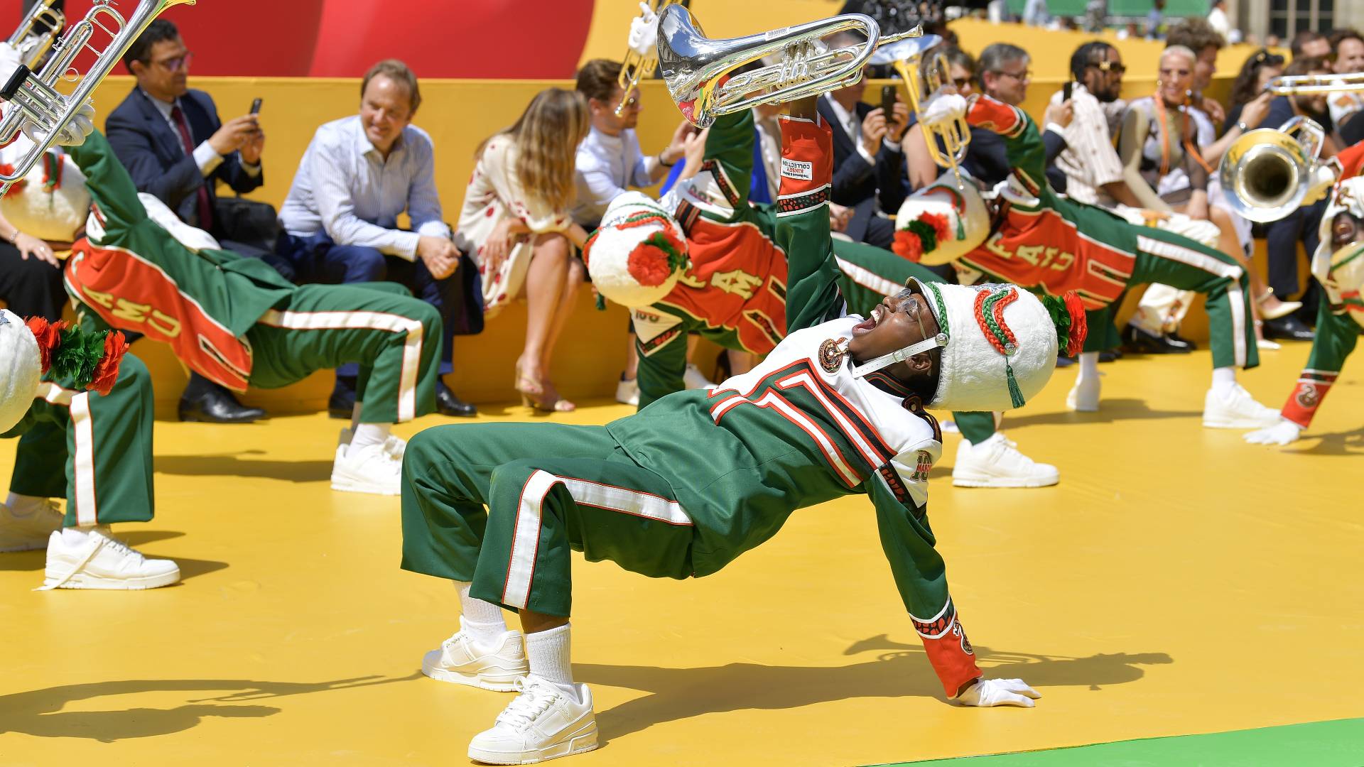 FAMU’s Marching "100" perform on the runway during the Louis Vuitton Menswear Spring Summer 2023 show as part of Paris Fashion Week on June 23, 2022 in Paris, France. 