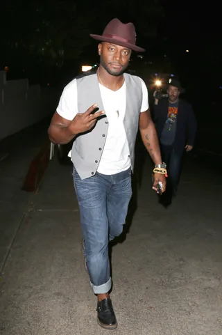 Casual and Dapper - Taye Diggs left the the Chateau Marmony in West Hollywood rocking a maroon fedora and gray vest.(Photo: MHD, PacificCoastNews)