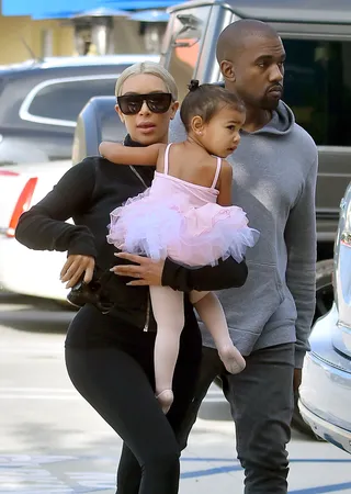 Dancing with the Wests - Kim Kardashian and Kanye West were seen taking their adorable daughter North out of dance class.(Photo: Fern / Splash News)