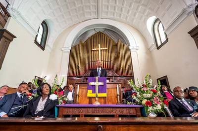 We Shall Overcome - “The times change, the issues seem different, but the solutions are timeless and tested: Question authority and the old ways,” Holder said during impassioned remarks delivered at the Brown Chapel AME Church during a ceremony commemorating the 50th anniversary of Bloody Sunday. “Work. Struggle. Challenge entrenched power. Persevere. Overcome.”  (Photo: Lonnie Tague)