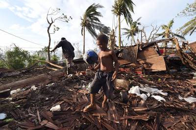Super Tropical Cyclone Ravages Pacific Nation - Israeli's Benjamin Netanyahu vows to remove Palestinian state if re-elected, plus more. ? Patrice PeckThe Pacific nation of Vanuatu declared a state of emergency after Cyclone Pam tore through on March 13, NBC News reports. At least eight people were killed, but the death toll is expected to rise. According to BBC, President Baldwin Lonsdale said the natural disaster had &quot;wiped out&quot; all the development of recent years and everything would have to be rebuilt. Lonsdale cited climate change as the cause of the cyclone, noting that his country had experienced changing weather patterns, rising seas and heavier-than-usual rain.(Photo: AP Photo/Dave Hunt, Pool)