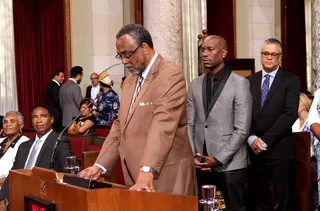 THE PEOPLE’S CHAMP - Veteran politician and California State Assembly Member Curren Price spoke during the City Council Resolution for Tyrese in L.A.(Photo: Maury Phillips/BET/Getty Images for BET)