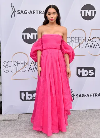 Laura Harrier In Custom Loewe - (Photo: Axelle/Bauer-Griffin/FilmMagic) (Photo: Axelle/Bauer-Griffin/FilmMagic)