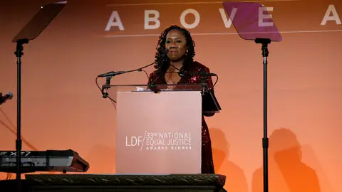 NEW YORK, NEW YORK - NOVEMBER 07: Sherrilyn Ifill speaks onstage during the NAACP LDF 33rd National Equal Justice Awards Dinner at Cipriani 42nd Street on November 07, 2019 in New York City. (Photo by Bennett Raglin/Getty Images for NAACP LDF)