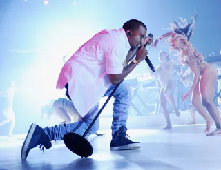 Standing O - The Watch the Throne Tour may be over but Kanye West is still bringing crowds to their feet. Here, the Chicago rhyme spitter and super-producer kills his two-night performance at Ovation Hall at Revel Resort &amp; Casino in Atlantic City, New Jersey.   (Photo: Kevin Mazur/WireImage)
