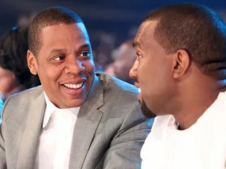 Chat Between Friends - Jay and Kenye share a laugh at the show. (Photo: Getty Images for BET)