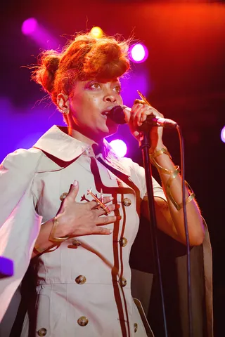 Doing the 'Du - Erykah Badu, rocking a new hairstyle, electrifies a crowd of French fans at the Festival de Nice 2012 in Nice, France.   (Photo: Marta Szczesniak/WENN.com)