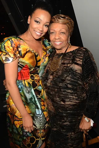 Look at God - Everything to Me singer Monica with Cissy Houston backstage before she tears down the house with I Love the Lord in her tribute to Whitney Houston.(Photo: Jason Merritt/Getty Images For BET)