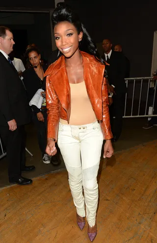 Shine Bright Like a Diamond - Singer Brandy caught smiling backstage before her tribute performance to the late, great Whitney Houston.&nbsp;(Photo: Jason Merritt/Getty Images For BET)