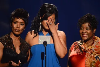 Moment to Exhale - Presenters Angela Bassett; Lela Rochon and Loretta Devine speak about their dear friend Nippy on stage.(Photo: Michael Buckner/Getty Images For BET)