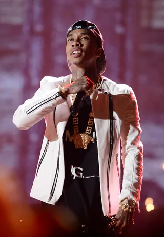 Rack Awards 2012 - Tyga closed the show in true YMCB fashion performoing his chart topping smash &quot;Rack City&quot;. (Photo: Michael Buckner/Getty Images For BET)