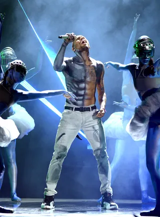 Yeah 3X - Chris Brown gives his all on the 2012 BET Awards stage.&nbsp;(Photo: Michael Buckner/Getty Images For BET)