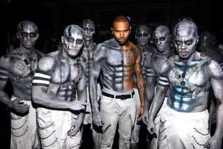 Run It - Chris Brown and dancers backstage before his stellar performance. The Fine China singer gives Wall to Wall energy at the 2012 BET Awards.(Photo: Mark Davis/Getty Images For BET)
