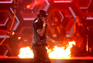 Hot in These Streets (and Award Shows)&nbsp; - 2 Chainz literally set the stage on fire at BET Awards 2012. His first appearance at the show was alongside his G.O.O.D. Music family for a rendition of &quot;Mercy.&quot; The second appearance was alongside Nicki Minaj for &quot;Beez in the Trap.&quot;(Photo: Michael Buckner/Getty Images For BET)