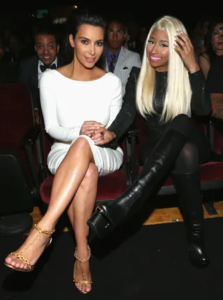 They Beez In The Audience - Kim Kardashian and rapper Nicki Minaj are spotted in between commercials at BET Awards 12. (Photo: Christopher Polk/Getty Images For BET)