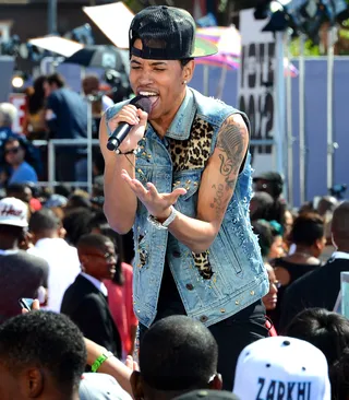 First Timer - Rapper Driicky Graham rocks his first BET Awards performance. His single &quot;Snapbacks and Tattoos&quot; got the crowd on its feet outside the Shrine Auditorium at the 2012 Pre-Show.(Photo: Earl Gibson III/Getty Images For BET)
