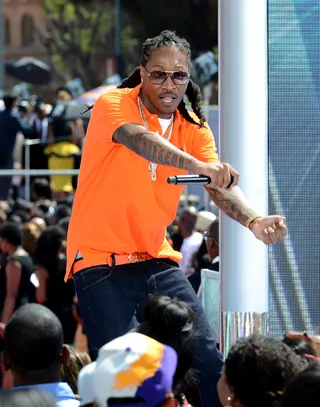 Multi-Tasking - Future performs his good-time club-banger, "Same Damn Time," onstage at the 2012 BET Awards Pre-Show.(Photo: Earl Gibson III/Getty Images For BET)