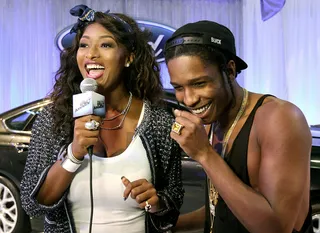 : LOS ANGELES, CA - JUNE 30: Media Personality Toccara Jones (L) and rapper A$AP Rocky attend day 2 of the 2012 BET Awards Ford Hot Spot Room held at The Shrine Auditorium on June 30, 2012 in Los Angeles, California. (Photo: Maury Phillips/Getty Images For BET)