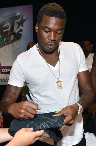 In the Building - Rapper Meek Mill caused a frenzy inside the radio remote room on day two backstage at BET Awards '12. (Photo: Alberto E. Rodriguez/Getty Images For BET)