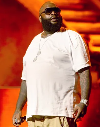 Rapper Rick Ross performs onstage at day 3 of the 2012 BET Awards rehearsals held at The Shrine Auditorium on June 30, 2012 in Los Angeles, California.  (Photo: Michael Buckner/Getty Images For BET)