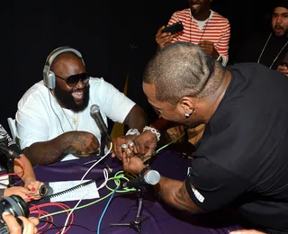 Make Em Say Ugh - Celebs were out in full force inside the radio remote room in the days leading up to the BET Awards, to be held in Los Angeles on July 1. Thirty-seven radio personalities and DJs gathered to interview the biggest stars in music and urban entertainment while broadcasting to their respective listeners.The big man Rick Ross hit day two of the radio room backstage at the BET Awards.(Photo: Alberto E. Rodriguez/Getty Images For BET)