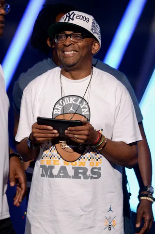 Director Spike Lee performs onstage at day 3 of the 2012 BET Awards rehearsals held at The Shrine Auditorium on June 30, 2012 in Los Angeles, California.  (Photo: Michael Buckner/Getty Images For BET)