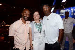 President of Music Programming Stephen Hill, Chairman and Chief Executive Officer of BET Networks Debra Lee and Samuel L. Jackson attend day 3 of the 2012 BET Awards rehearsals held at The Shrine Auditorium on June 30, 2012 in Los Angeles, California.  (Photo: Michael Buckner/Getty Images For BET)