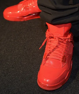 Rick Ross - red patent leather Air Jordan 4 "11Lab4" - One of the best Jordan releases in recent times, this particular model definitely suits Ross' style.&nbsp;(Photo: Paras Griffin/BET/Getty Images for BET Networks)