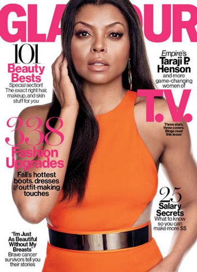 Glamour Girl - Giving us amazing face in the October 2015 issue of Glamour, Henson talked about motherhood and being a Black woman in Hollywood.  ?My son grew up in a pretty much all-white situation and went to the best of schools. I saw the change when he got older and started to get that life is different for him [as a black male]. He came home crying, like, 'Why do white people hate us? Why can?t we fix this?' This can be fixed. I?m gonna try my best to make change,? she says.   (Photo: Glamour Magazine, October 2015)