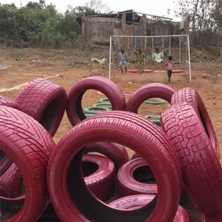 Skepta Gives Back - The UK rapper and his father built a playground for the children that live in his father's village in Nigeria. Heart emojis and smile emojis all around.(Photo: Skepta via Instagram)