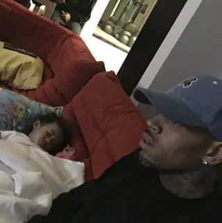 Nap Time - Daddy Breezy catches a little downtime while baby girl gets a little shut eye.(Photo: Chris Brown via Instagram)