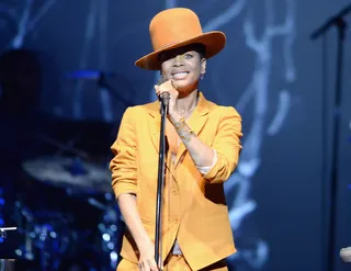 Badu-izms - Erykah Badu slayed the Centric Soul Stage at Club Nokia. The mommy of three is known for her eclectic style of dress and rocked an all-yellow ensemble for the night's show. Ms. Badu treated the audience to an assorted set of hits.&nbsp;(Photo: Earl Gibson III/Getty Images for BET)