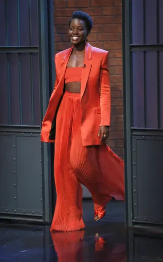 Lupita Slays in Red - A flawless Lupita Nyong'o made a gorgeous appearance on Late Night With Seth Myers.(Photo: Lloyd Bishop/NBC/NBCU Photo Bank via Getty Images)